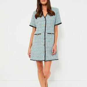 Tuckernuck Pomander Place Aqua Tweed V-Neck Dress
